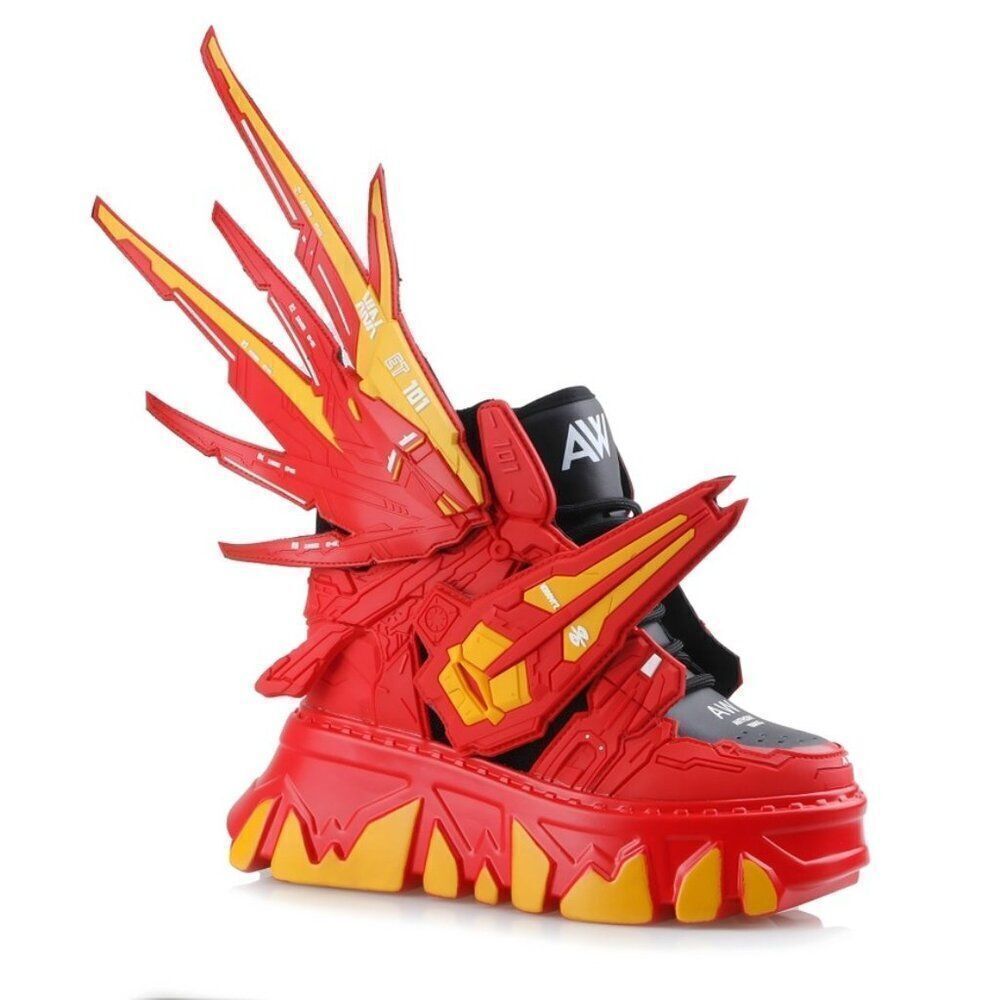 Anthony Wang Women's Winged Red Gundam Rave Platform Sneakers Sz 7